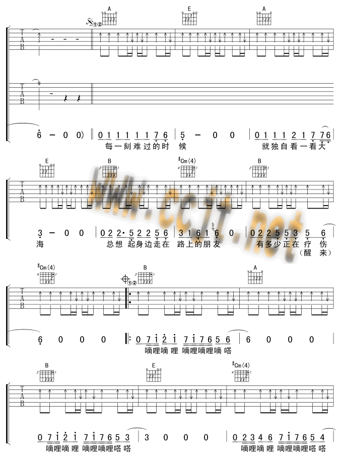 《曾经的你吉他谱》_赵传_E调 图三