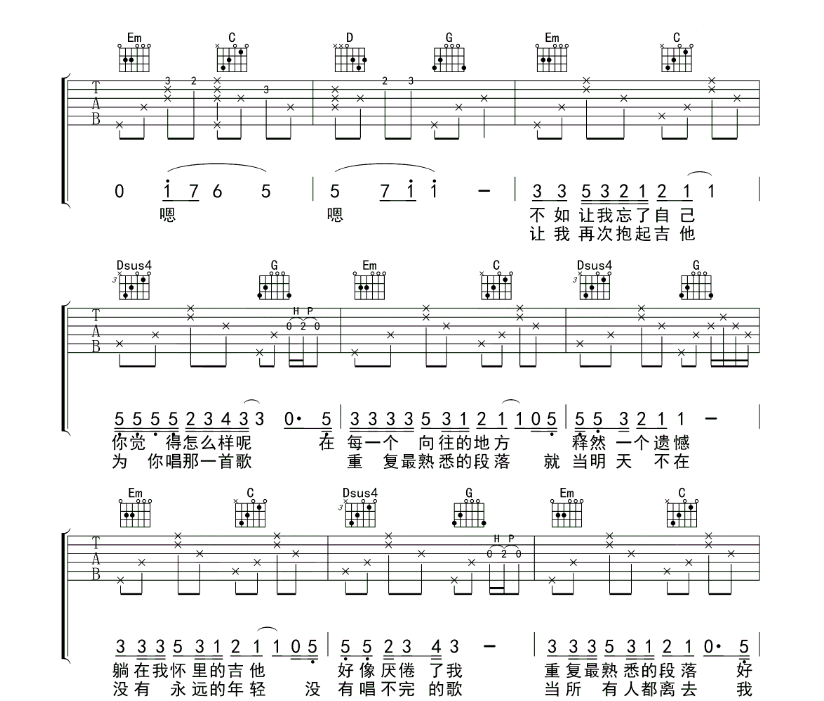 《认真的老去吉他谱》_曹方、张希_G调 图三