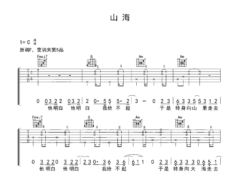 《山海吉他谱》_隔壁老樊_C调 图一
