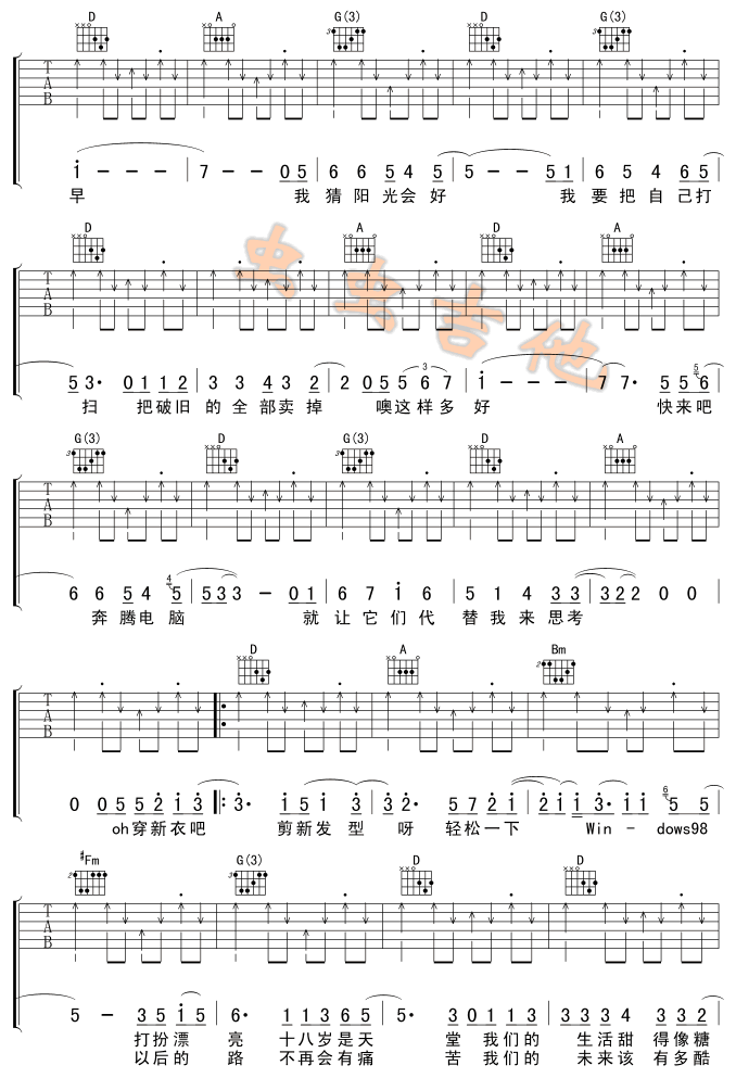 《NEW BODY吉他谱》_朴树_D调 图二