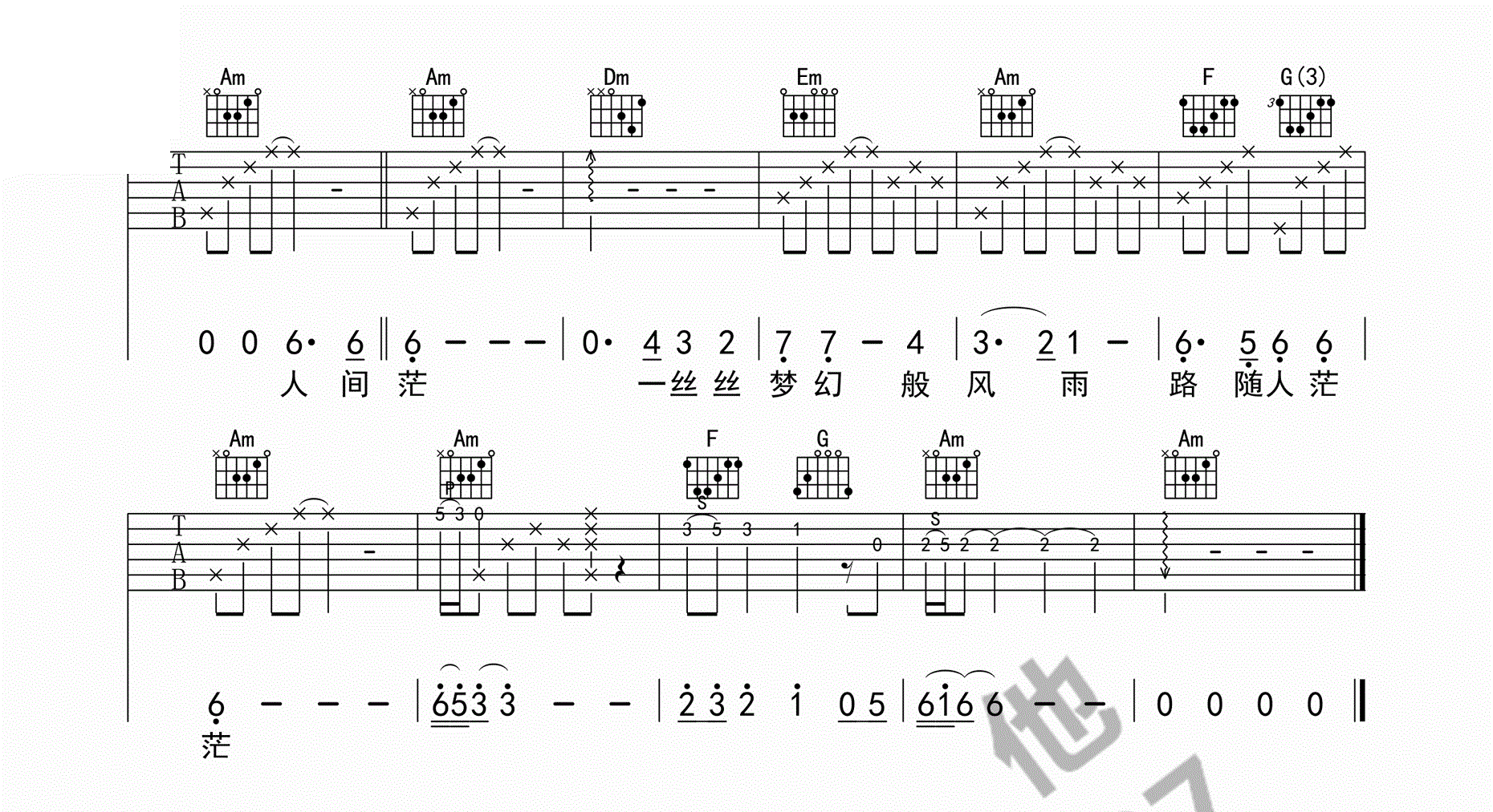 《倩女幽魂吉他谱》_张国荣__C调版六线谱标准版_C调 图二