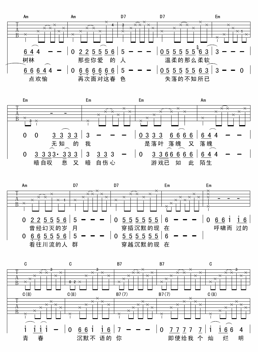 《被禁忌的游戏吉他谱》_川澄绫子、皆川純子、鳥海浩輔_李志_G调图片谱完整版_G调 图二