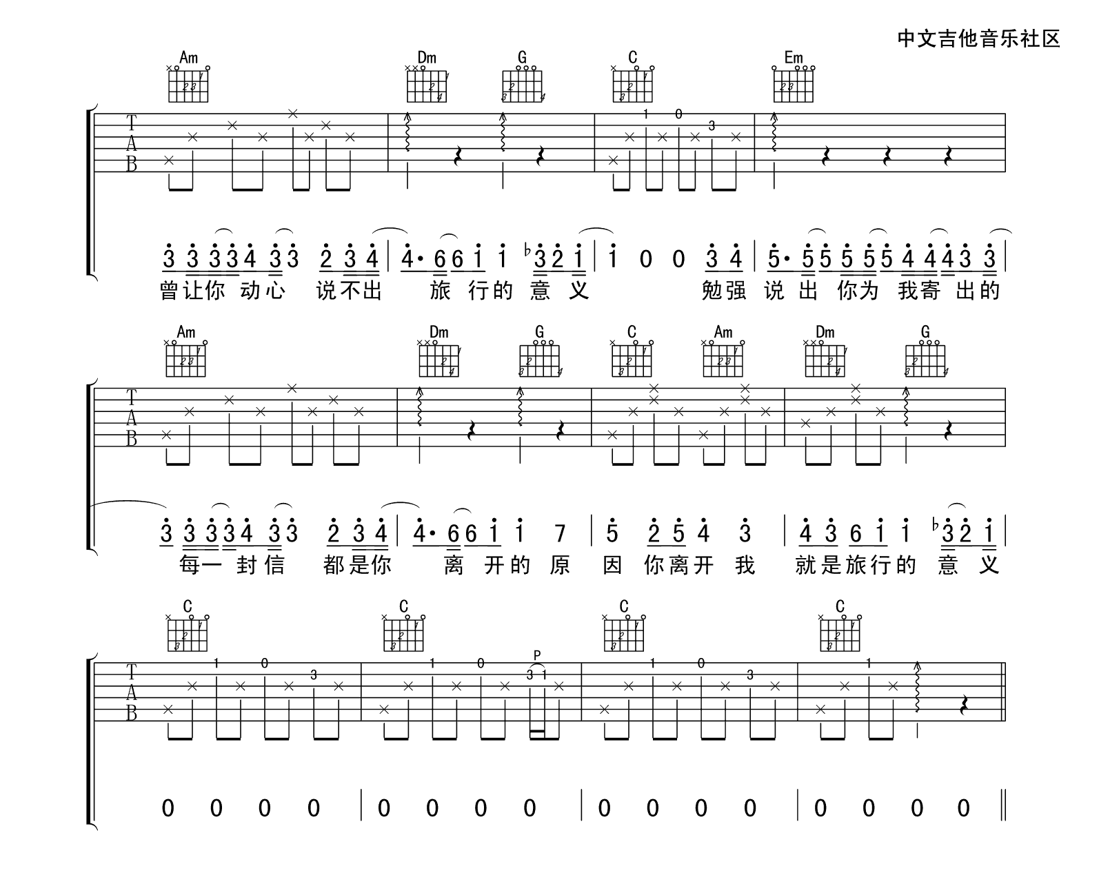 《旅行的意义吉他谱》_陈绮贞__C调六线谱标准版_C调 图三