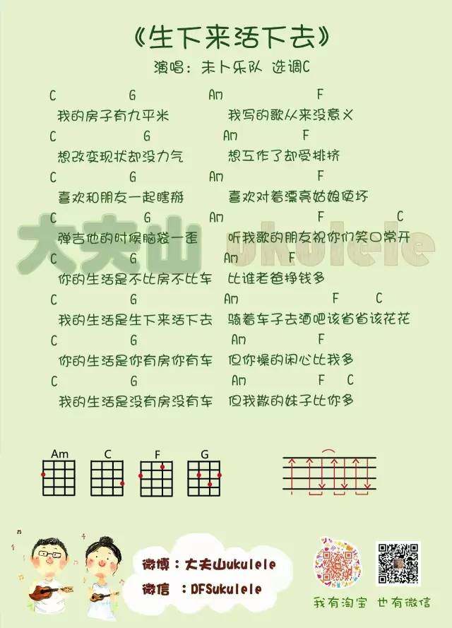 生下来活下去吉他谱,原版歌曲,简单C调弹唱教学,六线谱指弹简谱1张图